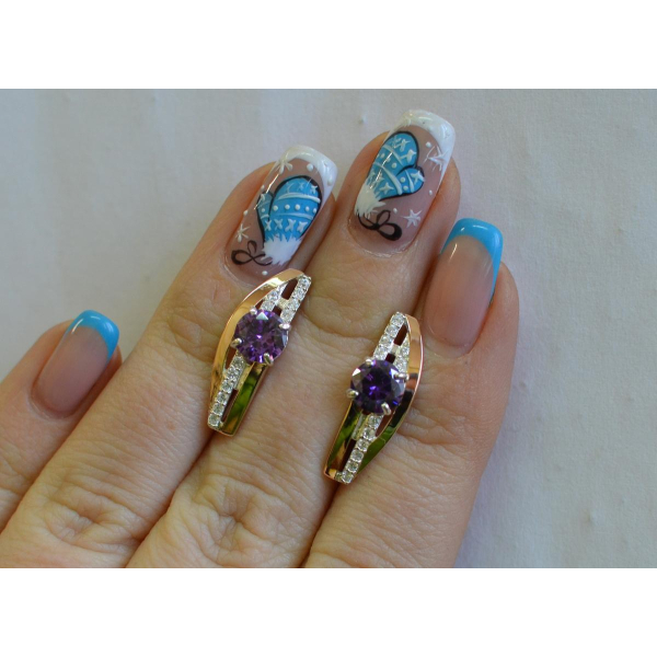 Серебряные сережки с золотыми вставками (108с)