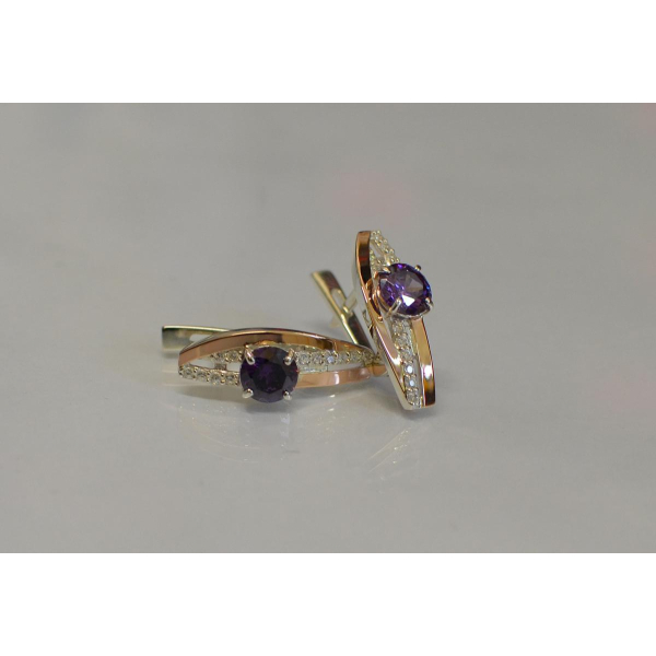 Серебряные сережки с золотыми вставками (108с)