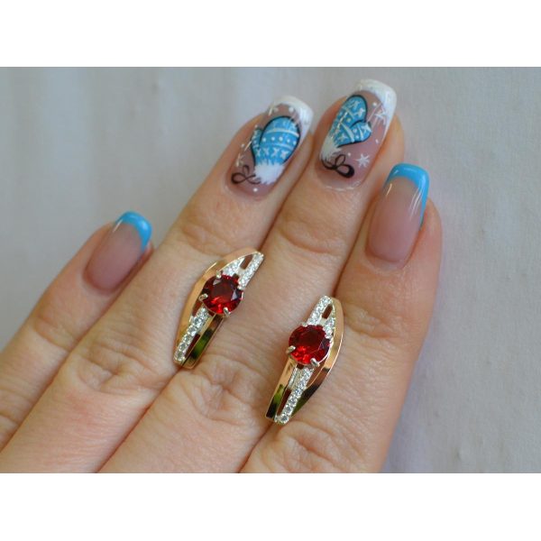 Серебряные сережки с золотыми вставками (108с)