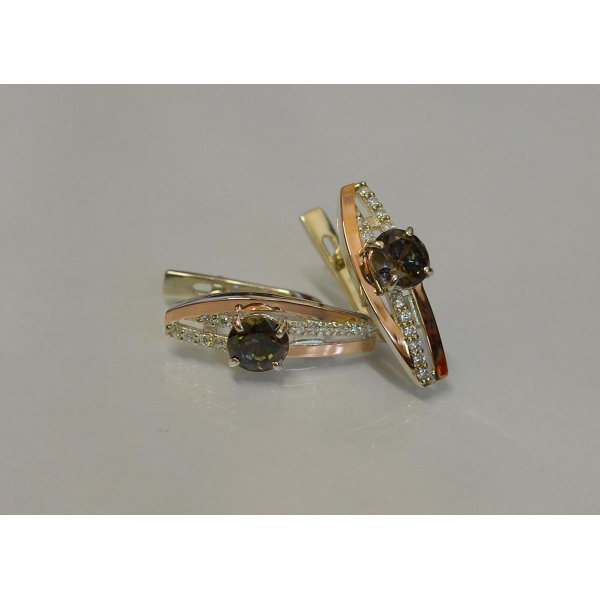 Серебряные сережки с золотыми вставками (108с)