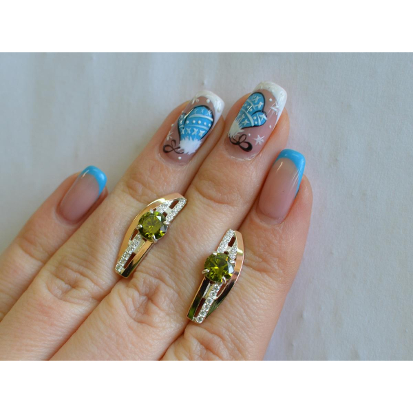 Серебряные сережки с золотыми вставками (108с)