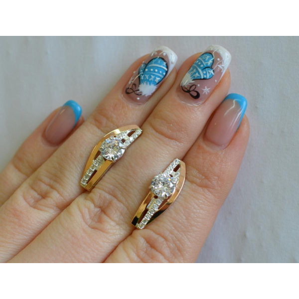 Серебряные сережки с золотыми вставками (108с)