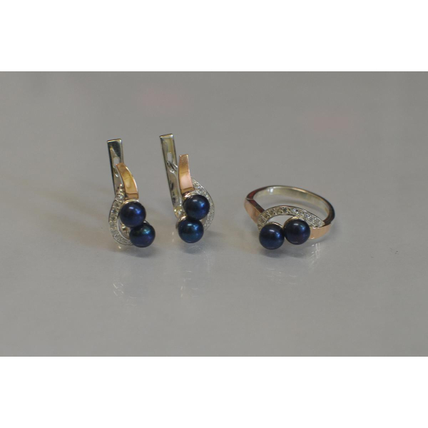 Срібний набір прикрас з перлинами (109)