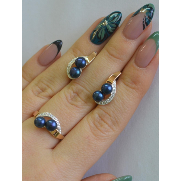 Срібний набір прикрас з перлинами (109)