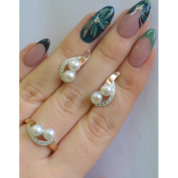 Срібний набір прикрас з перлинами (109)