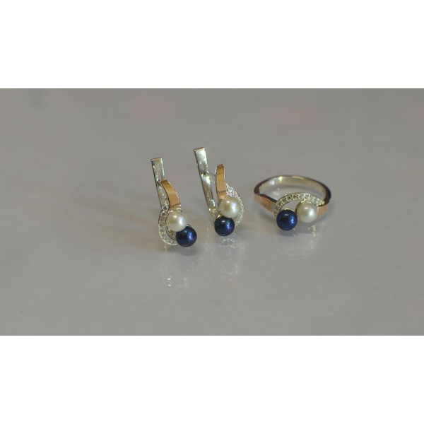 Срібний набір прикрас з перлинами (109)