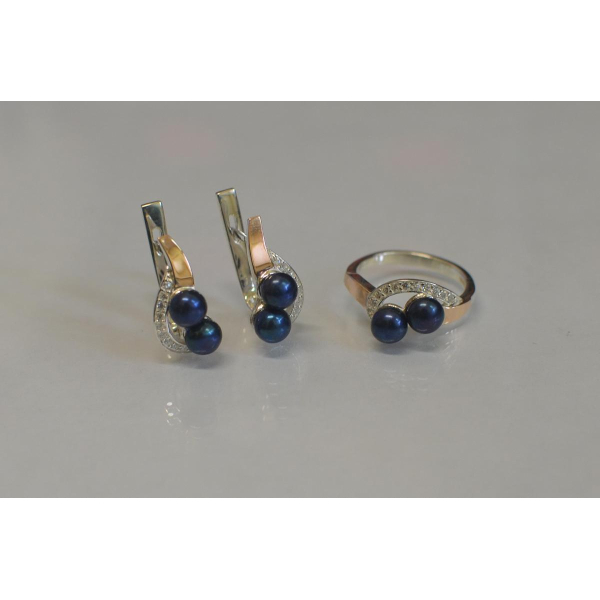 Срібний набір прикрас з перлинами (109)