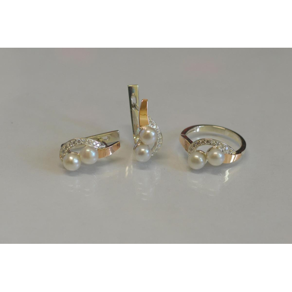 Срібний набір прикрас з перлинами (109)