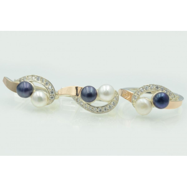 Срібний набір прикрас з перлинами (109)