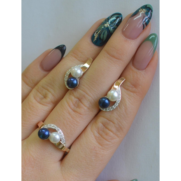 Срібний набір прикрас з перлинами (109)