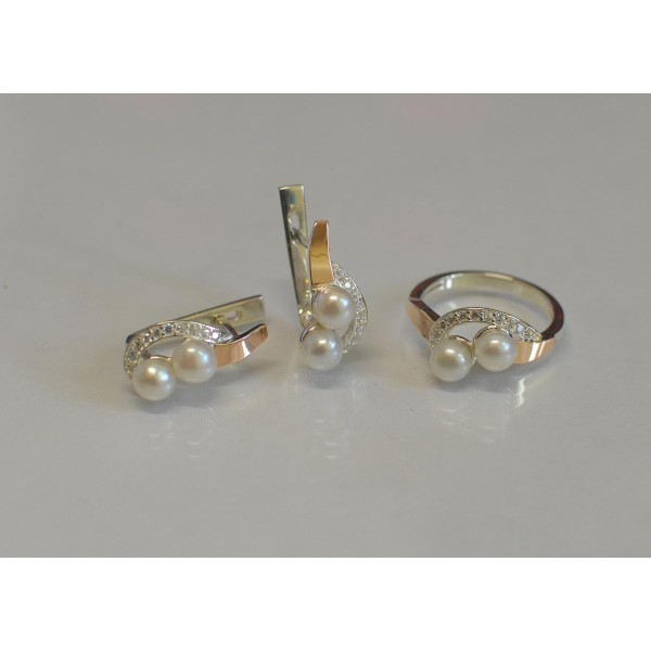 Срібний набір прикрас з перлинами (109)