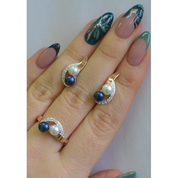 Срібний набір прикрас з перлинами (109)