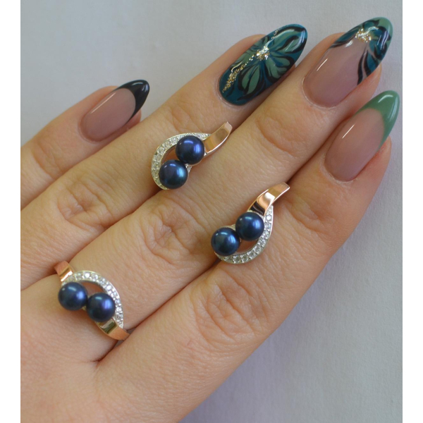 Срібний набір прикрас з перлинами (109)