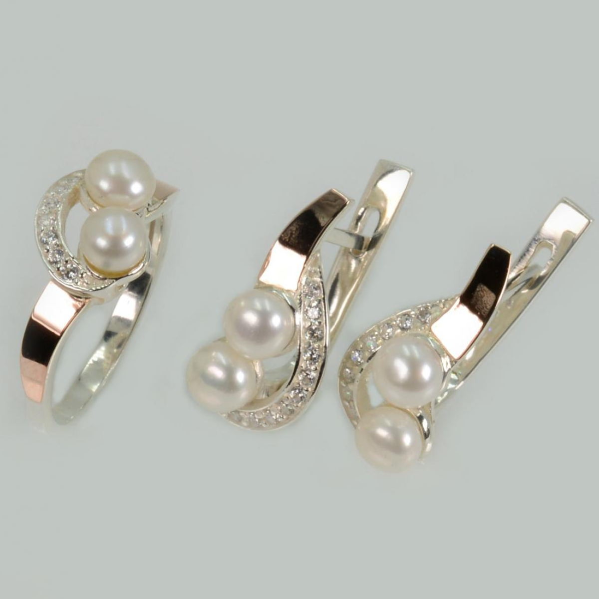 Срібний набір прикрас з перлинами (109)