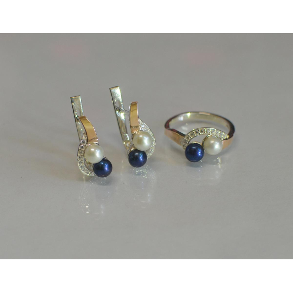 Срібний набір прикрас з перлинами (109)