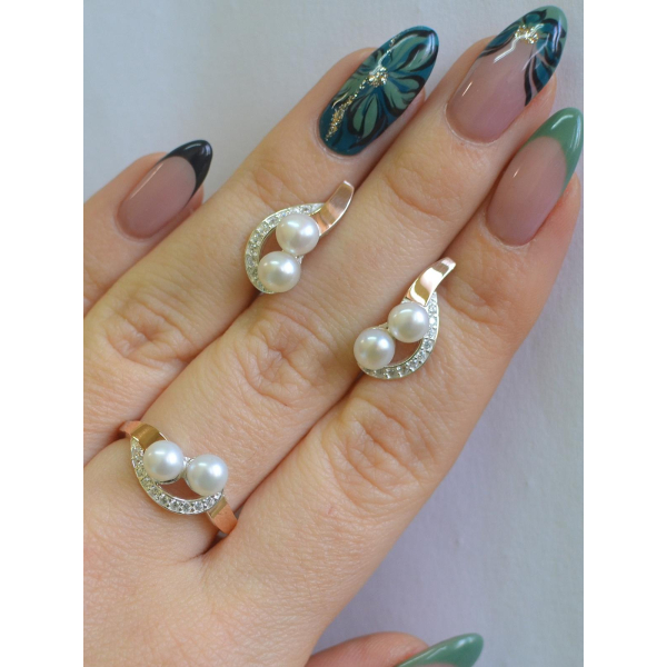 Срібний набір прикрас з перлинами (109)