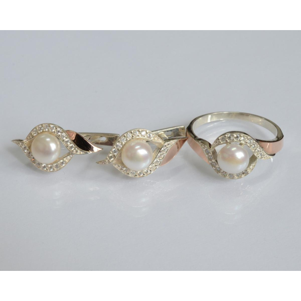 Срібний набір з золотими вставками та жемчугом (110)