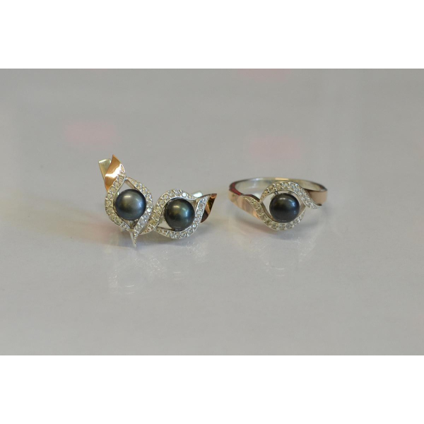 Срібний набір з золотими вставками та жемчугом (110)