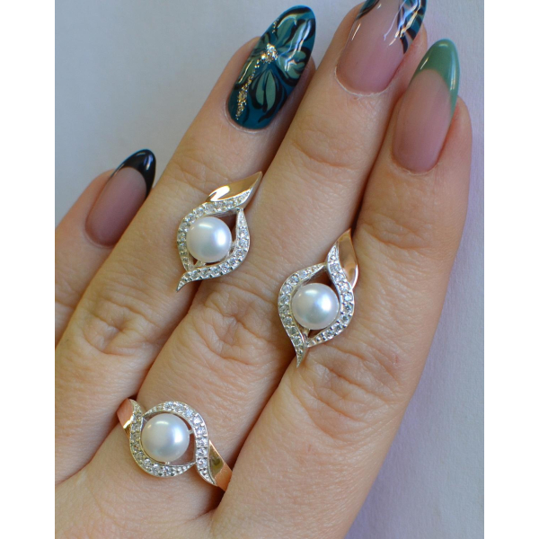 Срібний набір з золотими вставками та жемчугом (110)