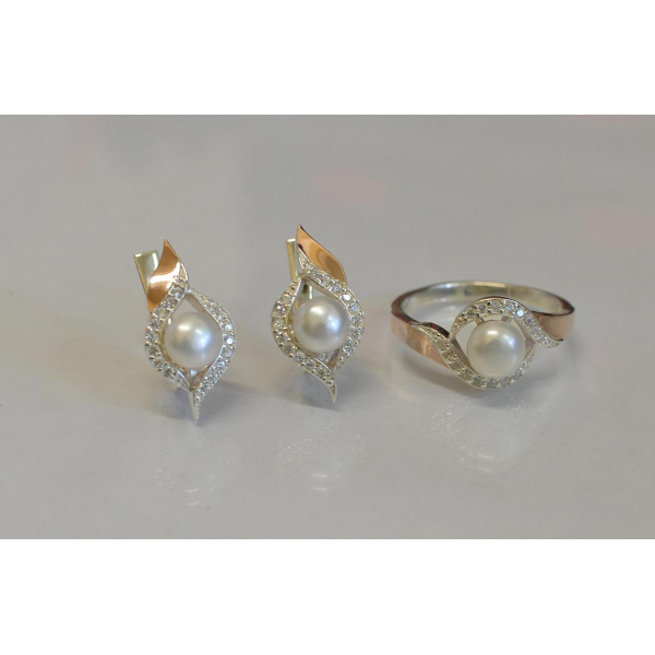 Срібний набір з золотими вставками та жемчугом (110)