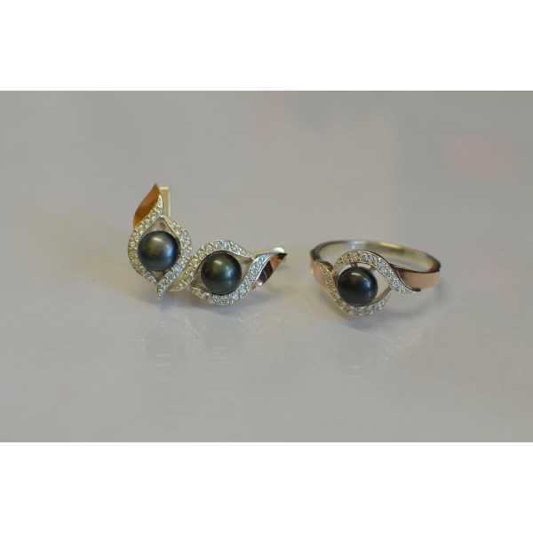 Срібний набір з золотими вставками та жемчугом (110)