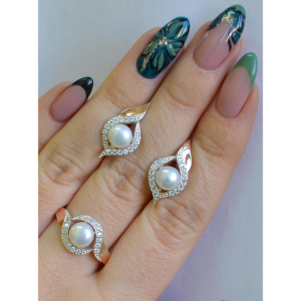 Срібний набір з золотими вставками та жемчугом (110)