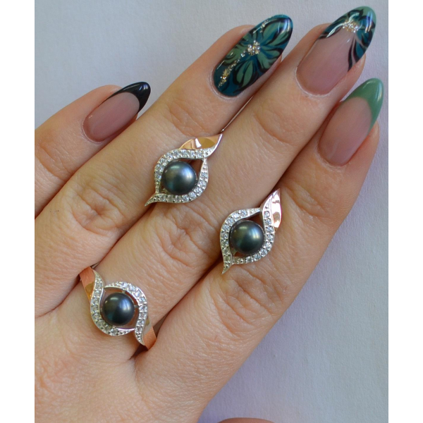 Срібний набір з золотими вставками та жемчугом (110)