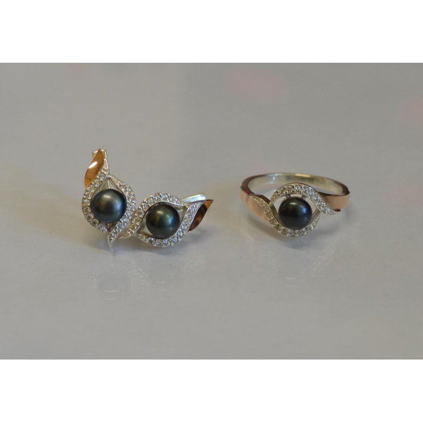 Срібний набір з золотими вставками та жемчугом (110)