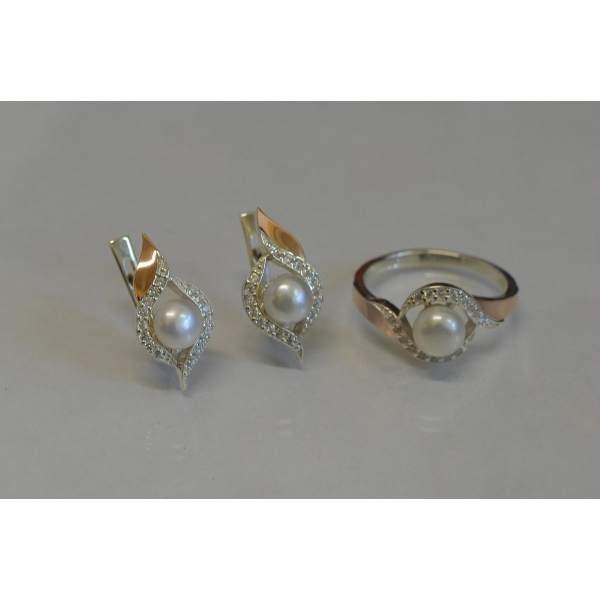 Срібний набір з золотими вставками та жемчугом (110)