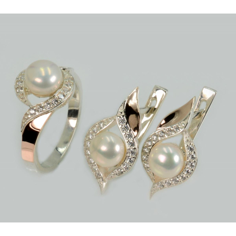 Серебряное набор с золотыми вставками и жемчугом