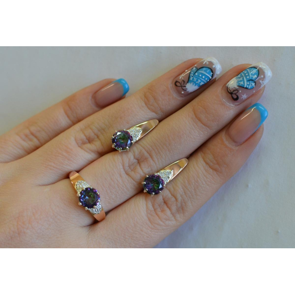 Серебряный набор с золотыми вставками (124)