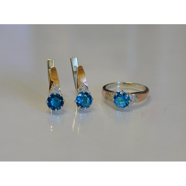 Серебряный набор с золотыми вставками (124)