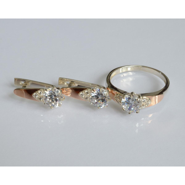 Серебряный набор с золотыми вставками (124)