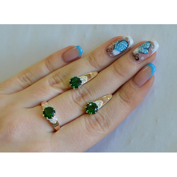 Серебряный набор с золотыми вставками (124)