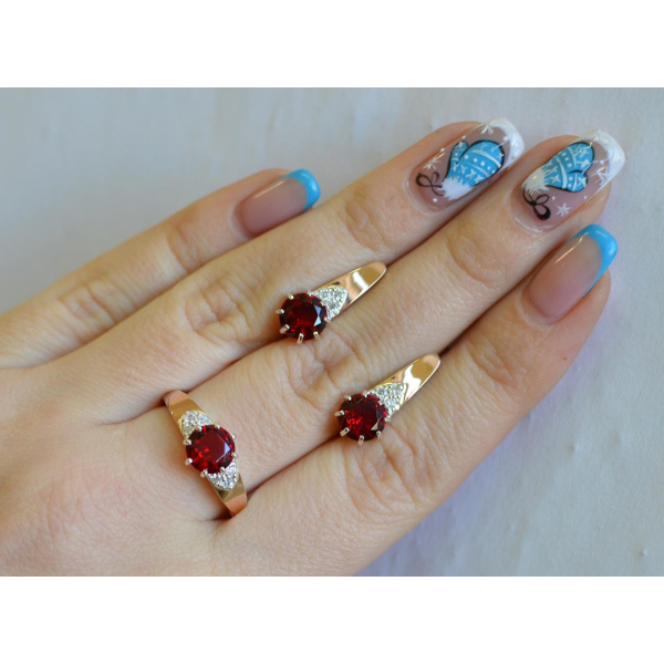 Серебряный набор с золотыми вставками (124)