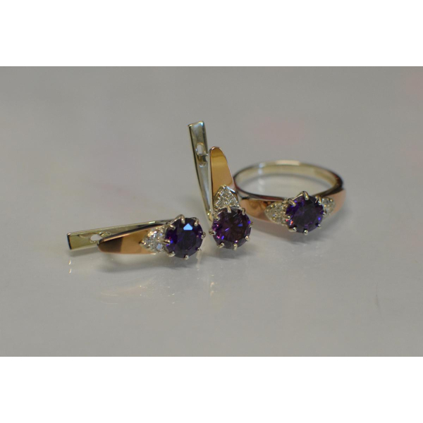 Серебряный набор с золотыми вставками (124)