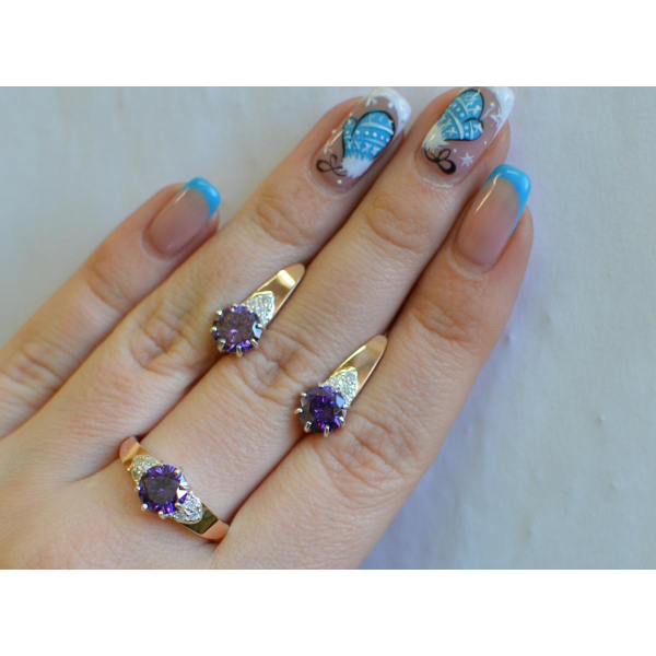 Серебряный набор с золотыми вставками (124)