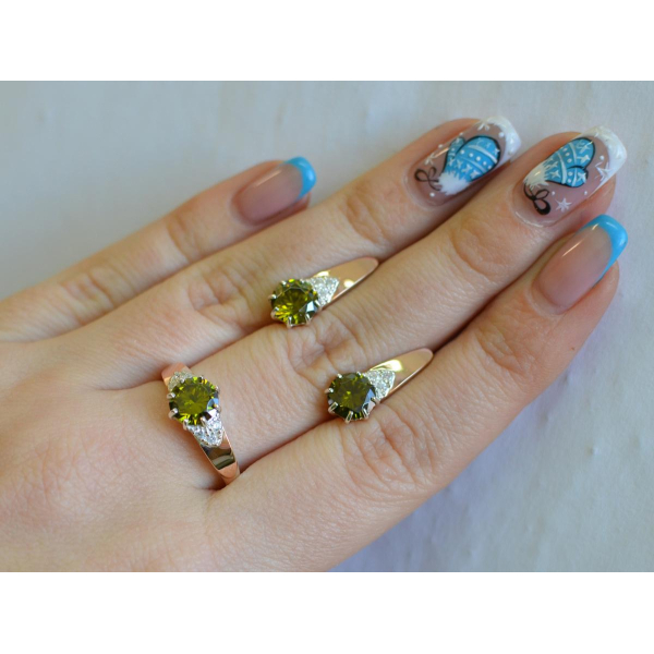 Серебряный набор с золотыми вставками (124)