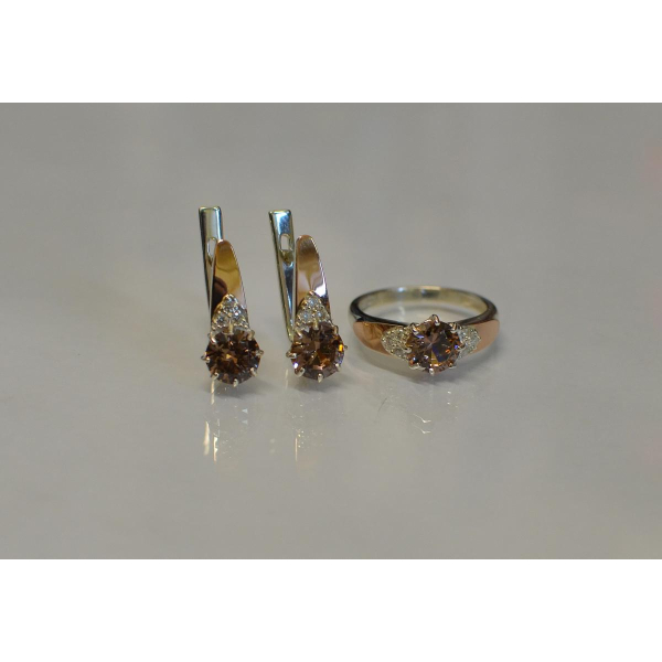 Серебряный набор с золотыми вставками (124)