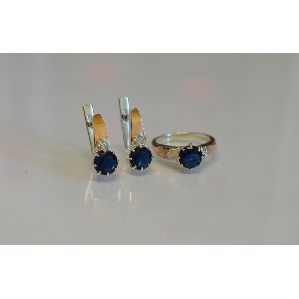 Серебряный набор с золотыми вставками (124)