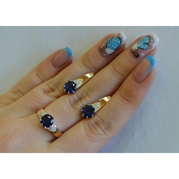 Серебряный набор с золотыми вставками (124)