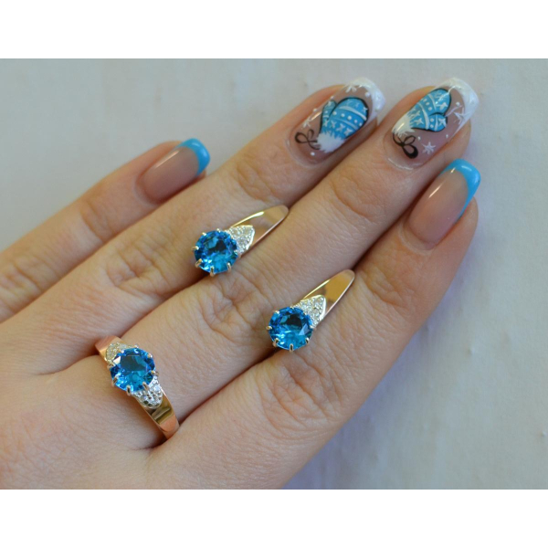 Серебряный набор с золотыми вставками (124)