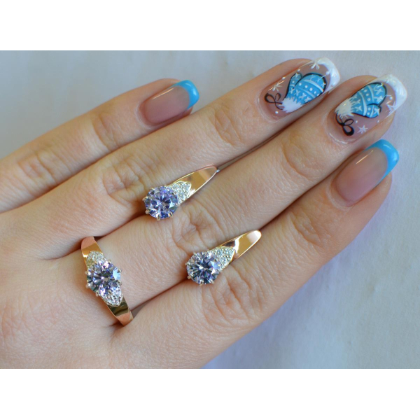 Серебряный набор с золотыми вставками (124)