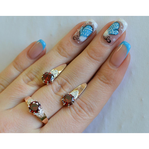 Серебряный набор с золотыми вставками (124)