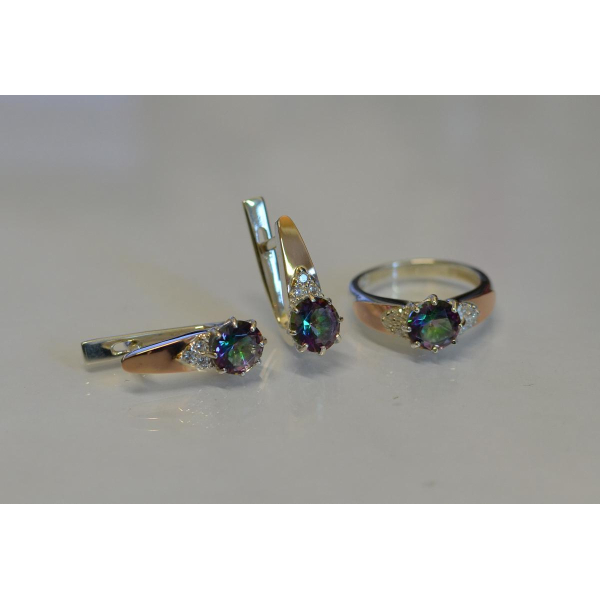 Серебряный набор с золотыми вставками (124)