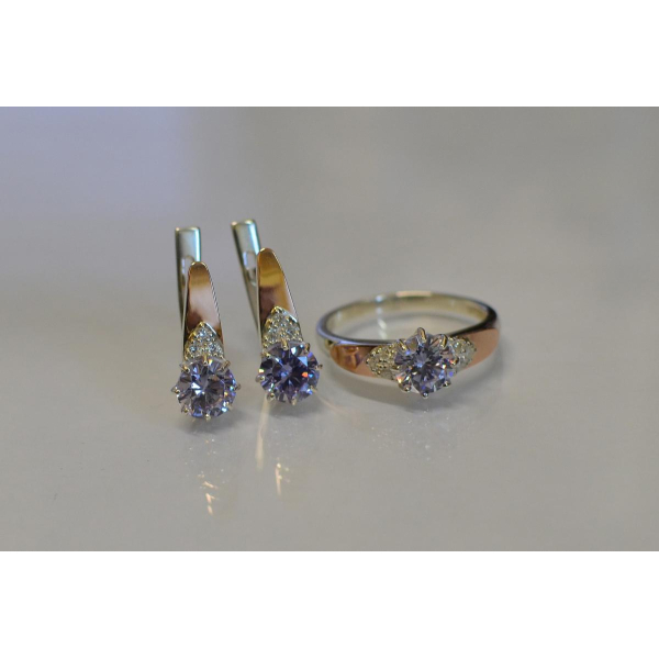 Серебряный набор с золотыми вставками (124)