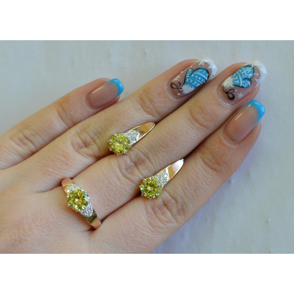 Серебряный набор с золотыми вставками (124)