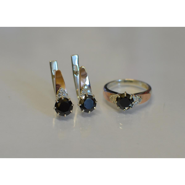 Серебряный набор с золотыми вставками (124)