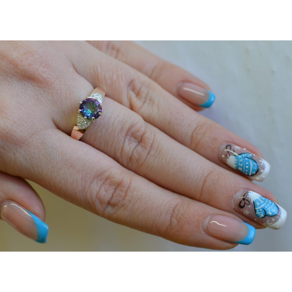 Серебряное кольцо с золотыми вставками (124к)