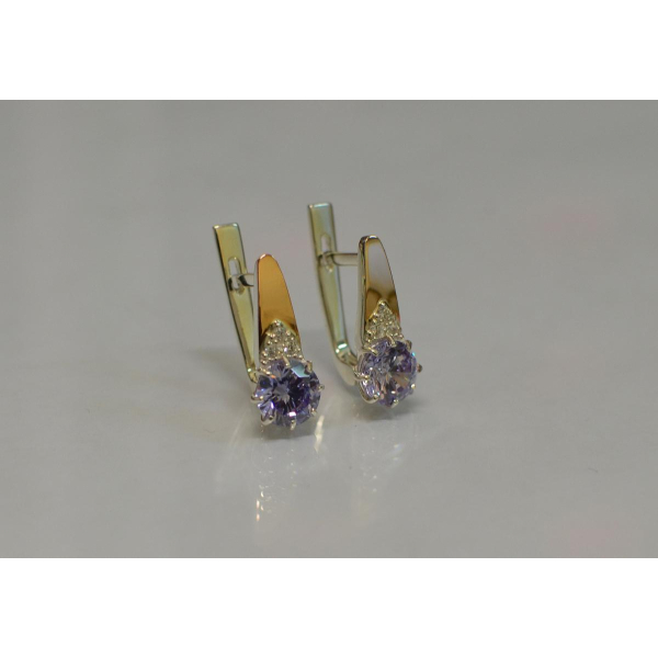 Серебряные серьги с золотыми вставками (124с)